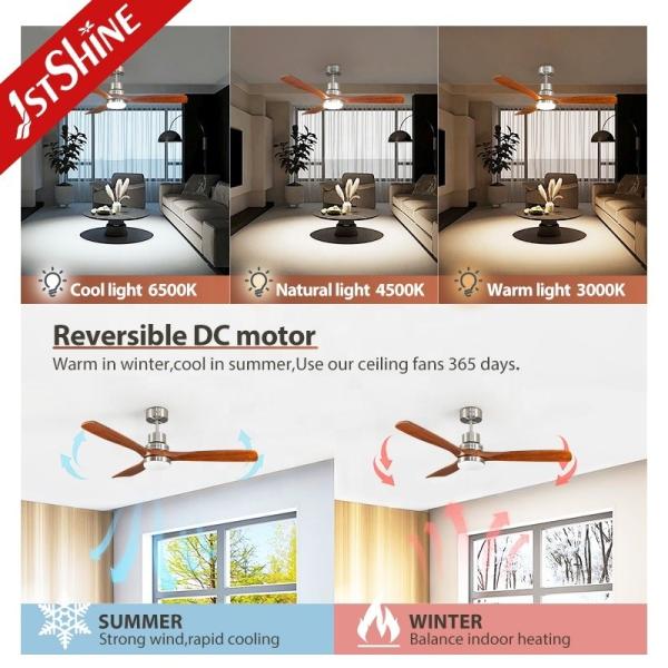Home Office 1stshine Ventilador de teto de lâmina de madeira maciça com economia de energia AC e luzes LED