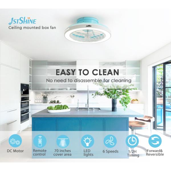 Grande fluxo de ar 20 polegadas de acabamento azul LED ventilador de teto para quarto design moderno