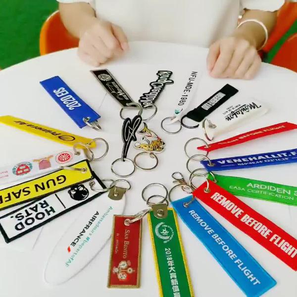 Custom Woven Logo Embroidered Keyring Jet Tag for Motorcycle Car Anime