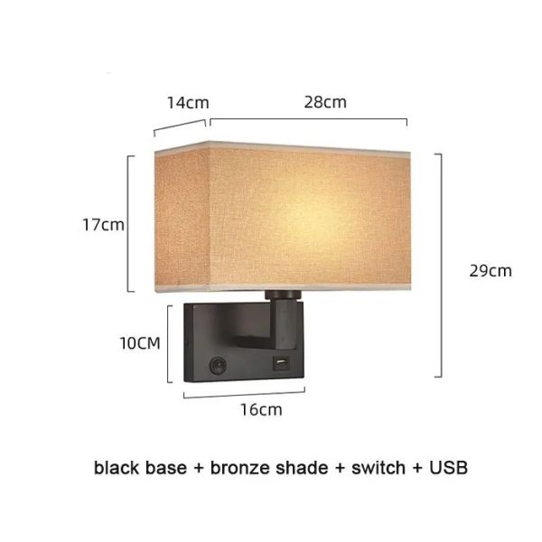 USB Wall Lights with Switch Rectangle White Yellow Fabric mirror front light(WH-MR-95)