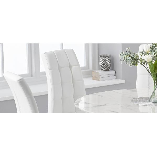 120cm White Marble Round Dining Table And Upholstered Dining Chair