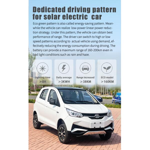 2024 Eléctrico Máximo alcance de 400 km Autos eléctricos 4 ruedas panel solar Car LHD Logotipo delantero Posición del conductor trasero