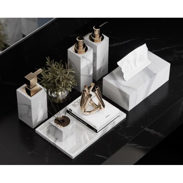 Arabescato Corchia Stone Soap Dispenser Set Marble Pump Bottles Decorative For Hotels