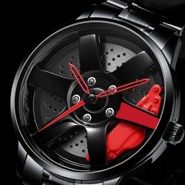 Racing Wheel Design Hollow Disc Watch Men's Alloy Strap Quartz Watch