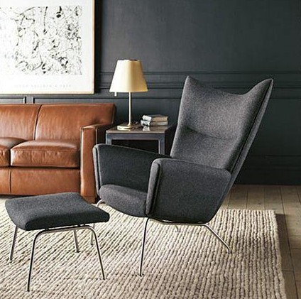 Wing chair livigroom furniture Fabric Covered Sectional hotel single Sofa with Footstool