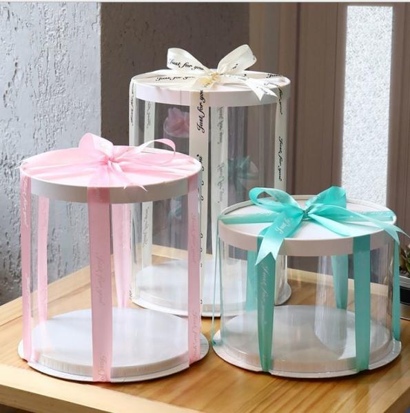Round Tall Clear Plastic Disposable Cake Gift Box Transparent For Wedding Birthday