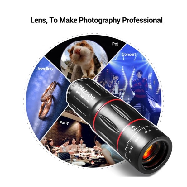 4 In 1 Phone Camera Lens OEM Phone Lens Kit With 28X Telephoto 0.6X Wide Angle and 20X Macro