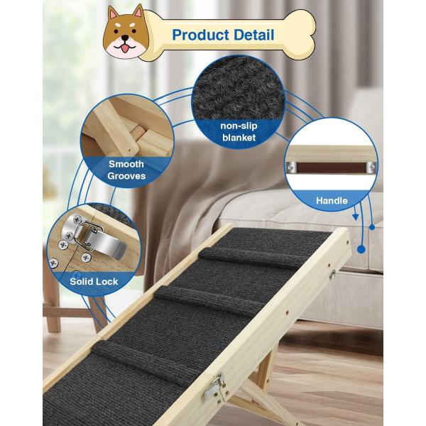 Wooden Folding Portable Pet Ramp Wooden Dog Step for Bed Pine Wood Adjustable Dog Ramp