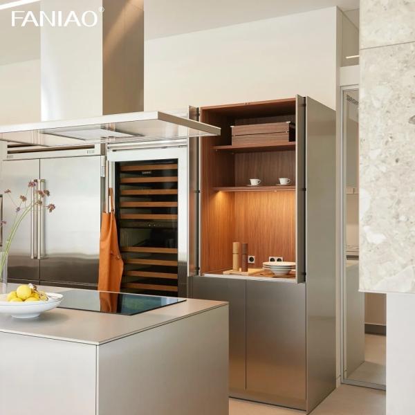 Wholesale Price 304 Stainless Steel Kitchen Cabinets Modern Wooden White High Gloss Kitchen Pantry Cabinet With Sink