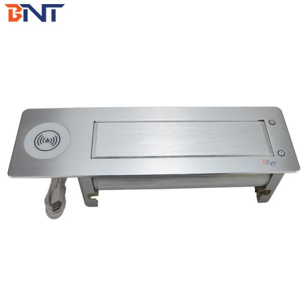 BNT Factory customized hidden table design desk electrical flip up mounted socket with phone wireless charger