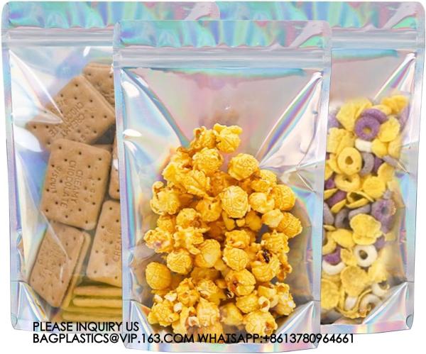 Holographic Mylar Bags Resealable Mylar Bags Packaging Bags For Food Storage Recyclable, Sustainable, Recycled