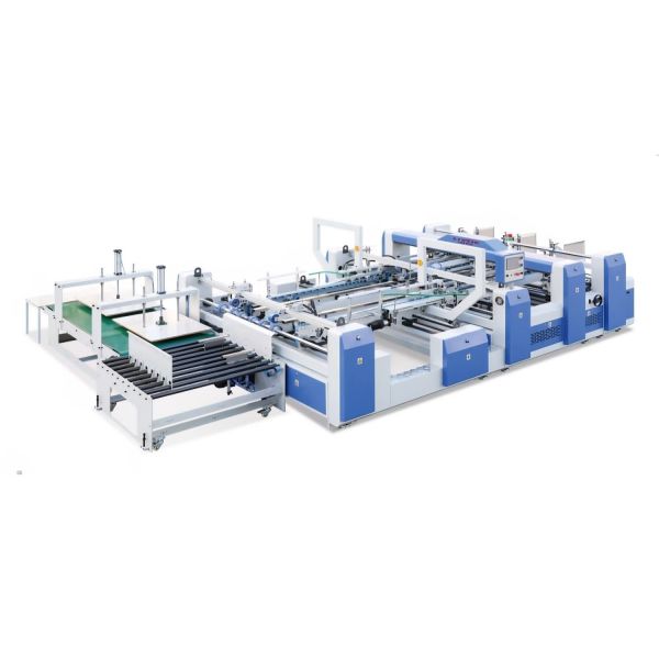 Full-Automatic Double-Piece-Carton Folder Gluer Machine, with Pressing unit and Side output