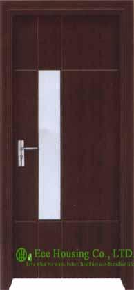 Outward Opening Interior PVC Wood Doors with frosted tempered glass