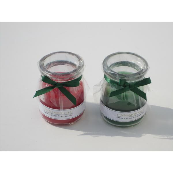 5.2x6.3cm Red & Green scented mini glass candle with printed label and green ribbon decor