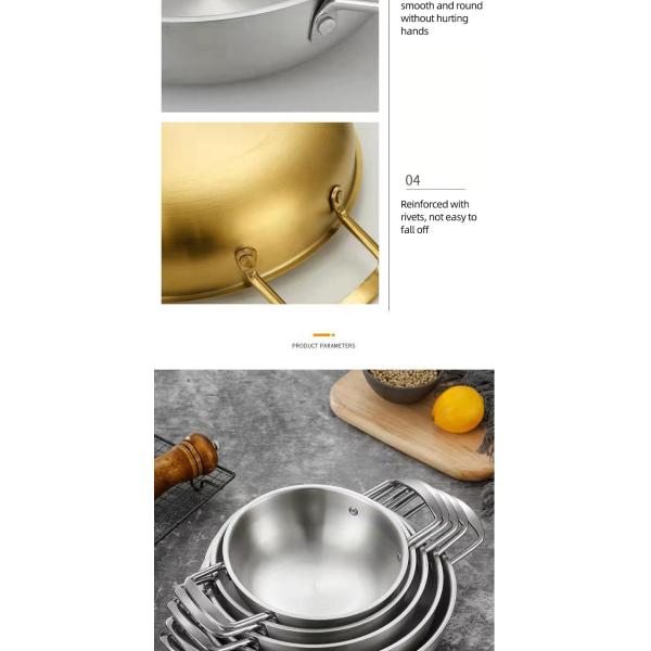 High Quality Silver Stainless Steel Cooker Flat Bottom Cooking Fry Pot Mini Seafood Pot Paella Pans