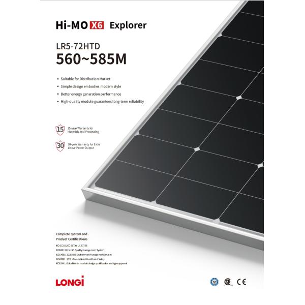 Longi Hi-Mo 6 Explorer LR5-72HTD Dual Glass Solar Power Modules 4.0mm2 Cable 560-585W