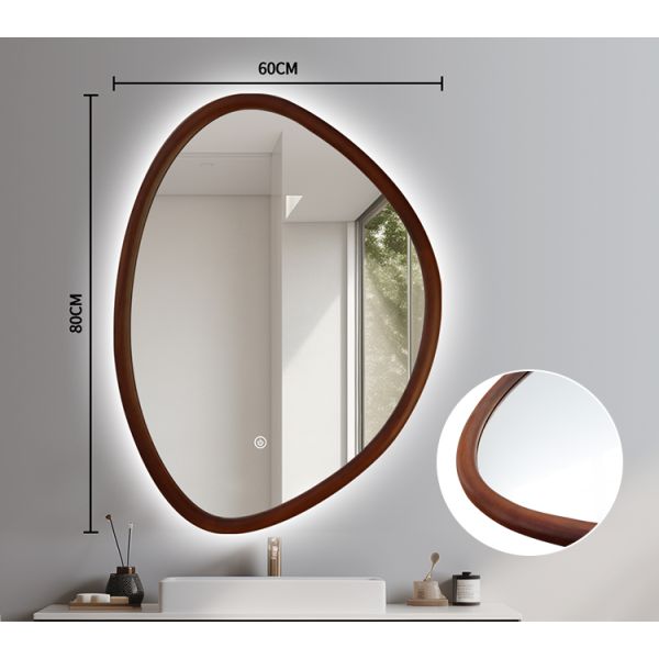 Walnut Color Wood Frame LED Mirror Illuminated Bathroom Decorative Mirror