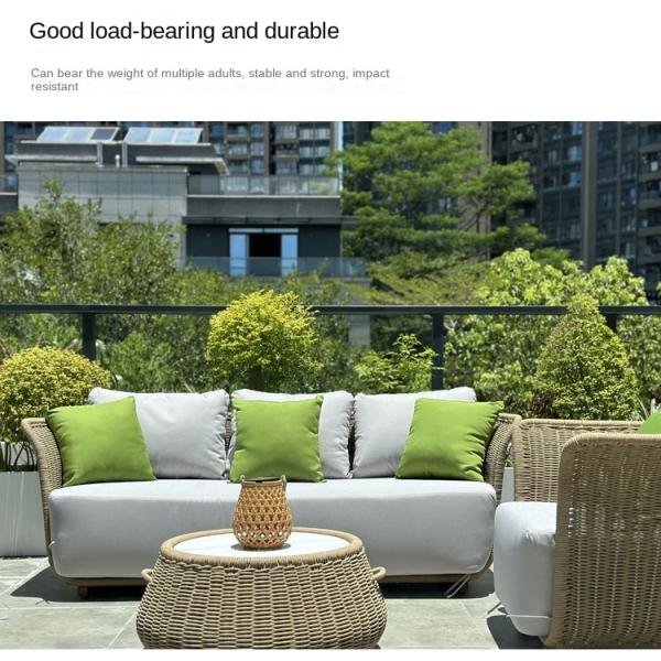 Restaurant Outdoor Light Luxury PE Rattan Sofa Set Patio Waterproof Metal Furniture