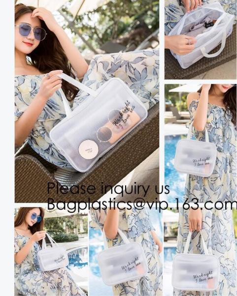 Compact Multi-purpose Handbag-style Transparent Glitter Cosmetic Pouch with Zipper Pocket on the Back, bagease, bagplast