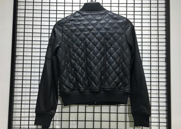 Winter Pleather Black Women Pleather Coats Ribbed Collar And Hem XS - XXL Size