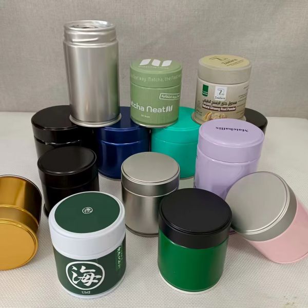 Silver Black White Metal Tinplate Matcha Powder Tin for Coffee Packaging Screw Cap Sealing