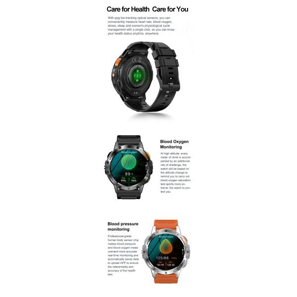 K65 SmartWatch Carga magnética 1.43 pulgadas Smart Watch Presión arterial Oxígeno Frecuencia cardíaca