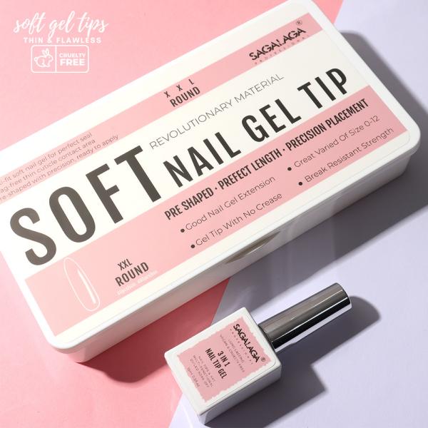 500PCS Soft Gel Tips Nails Xxl Custom Nails Extension Tips Full Cover Clear Private Label Acrylic Round Nail Tips Medium Length