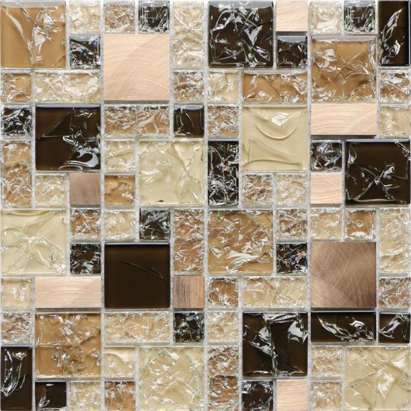 low key-luxury styple puzzle pattern glass mix metal mosaic tile