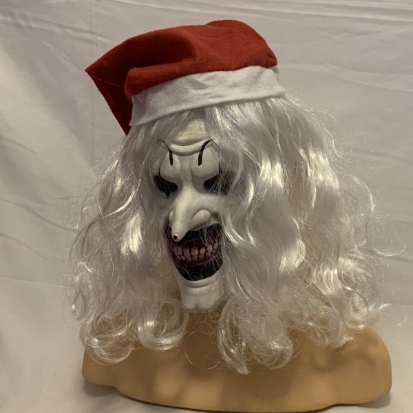 Sinister Gothic Horror Clown Latex Mask with Shaggy White Wig and Pointy Nose for Halloweeen Parties, Horror Enthusiasts