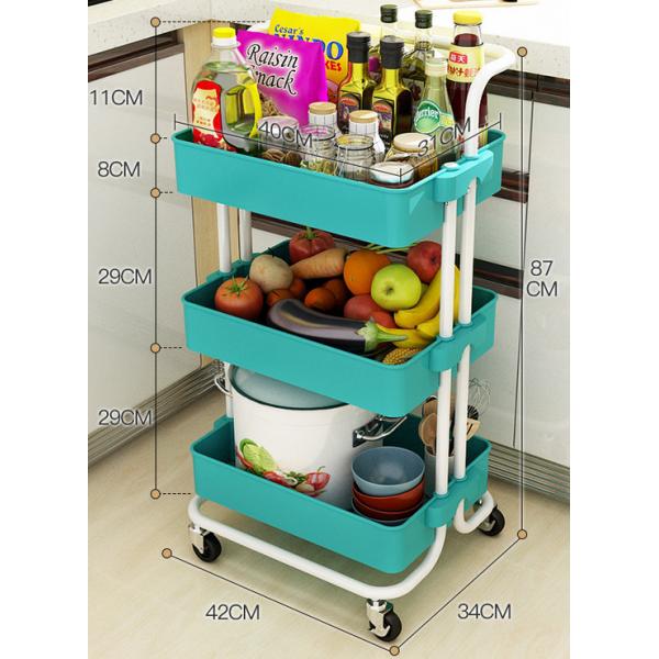 Wear Resistant Kitchen 45KG Bearing ABS 3 Shelf Trolley