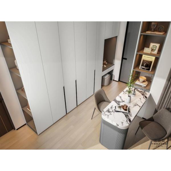 Armario de acero inoxidable gris estrellado con mesa de vestir integrada