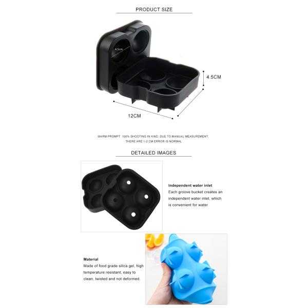 Устойчивая прессформа льда силикона качества еды с емкостью шарика 4x4.5cm