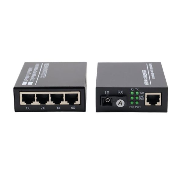 Fiber 100Mbps Media Converter 1 SC Fiber 4 RJ45 Port 20KM Single Mode