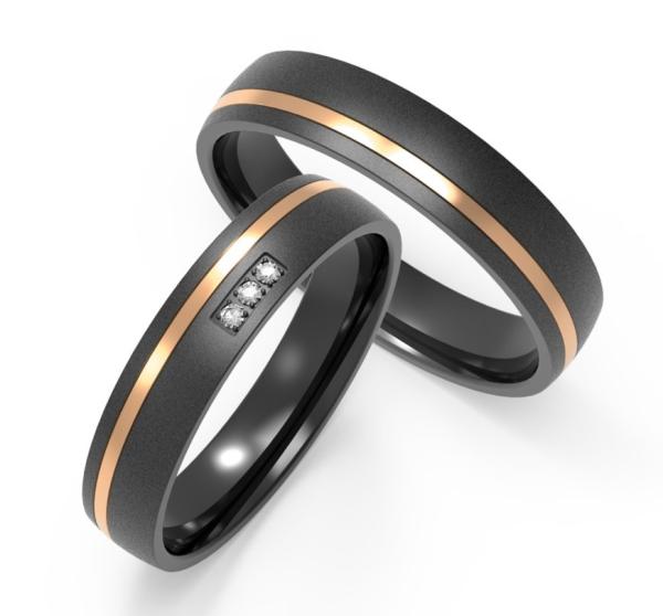 Ensemble de bague de mariage en titane noir pour couples avec trois anneaux en zircon