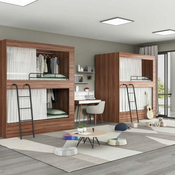 Walnut Double Deck Solid Wood Loft Bed KD Structure for Customized Customer's Request