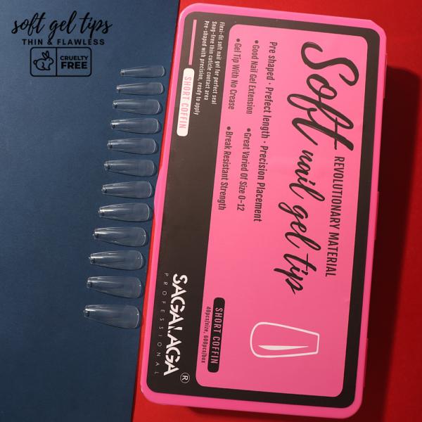 DIY Salon Nails Short French Tip Pmma Soft Coffin Gel Tip Press on Acrylic Nails for Beautiful and Natural-Looking Nails