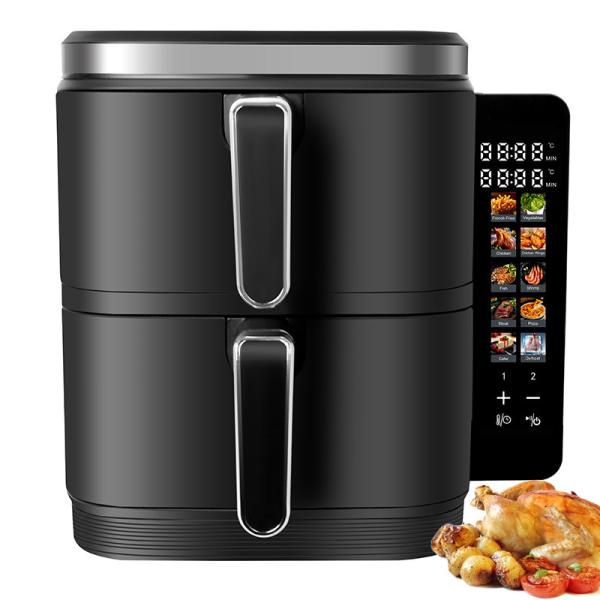 Stack Air Fryer 6L+6L Top Bottom Heater Non Stick Foldable LCD Display