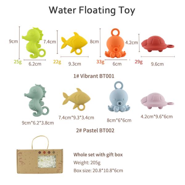 Jouets de bain flottants en silicone pour enfants, sans BPA, qualité alimentaire
