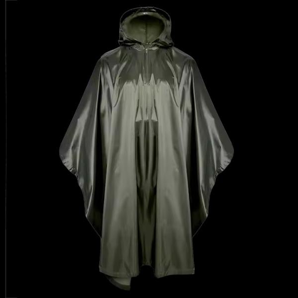 Olive Green Breathable Polyester Poncho Raincoat for Outdoor Activities
