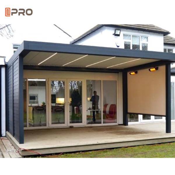 Garden Gazebo Outdoor Aluminum Pergola Opening Roofs Motorized Remote Control With Windproof Glass Door
