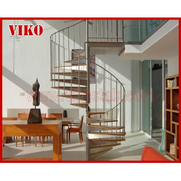 Spiral StaircaseVH44S Tread BeechAluminum Baluster Glass Handrail 304 Stainless Steel Carbon Steel Powder-coated