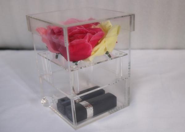 4 Holes Acrylic Flower Box 3mm Thickness Silk Screen Printing Logo With Drawer Lid