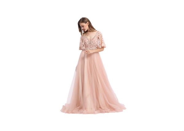 A - Line Half Sleeve Long Dresses , Lace Formal Dresses For Slim Woman