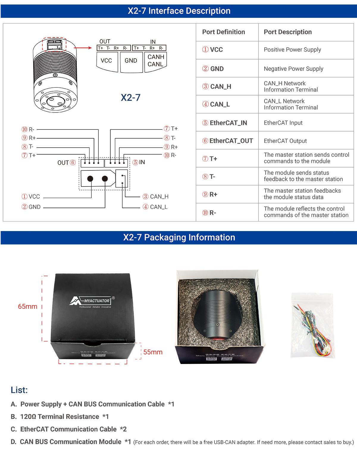 High Dynamic Range RMD-X2-7 Brushless Motor EtherCAT+ CAN High Precision for Humanoid Robot Joint Actuation Drones Accessories