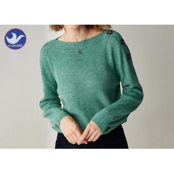 Buttons On Shoulder Womens Knit Pullover Sweater Boat Neck Pass Social Audit Sweater Factory