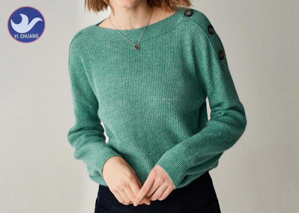 Buttons On Shoulder Womens Knit Pullover Sweater Boat Neck Pass Social Audit Sweater Factory