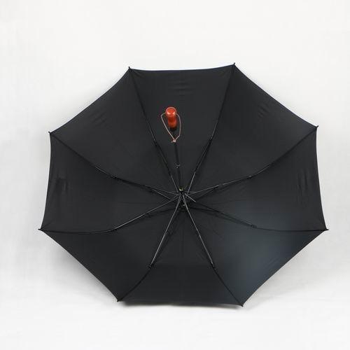 Unisex Pongee 2  Foldable Golf Umbrella Strong Windproof With Dark Wood Handle