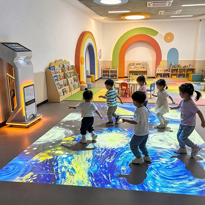 4100 Lumens Radar Sensing Interactive Floor Projector with Caster Wheels for Mobile Interactive Floor Projection System