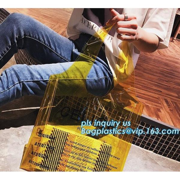 printed handle pvc bag pvc plastic bag, Stand up gift wine bottle packing recyclable PVC loop handle plastic bag, top se