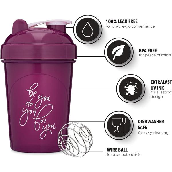 400ml Motivational Quotes Gym Shaker Bottle Cup With Wire Ball